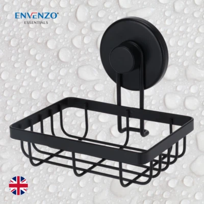 ENVENZO Soap Dish Holder Wall Mounted Waterproof and Rustproof for Shower Bathroom Black