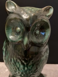 Blue Mountain Pottery Owl Green 9.5” Eyes Feathers - Picture 1 of 11