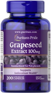 Puritan's Pride Grapeseed Extract x200 Rapid Release Capsules 100mg -Polyphenols - Picture 1 of 4