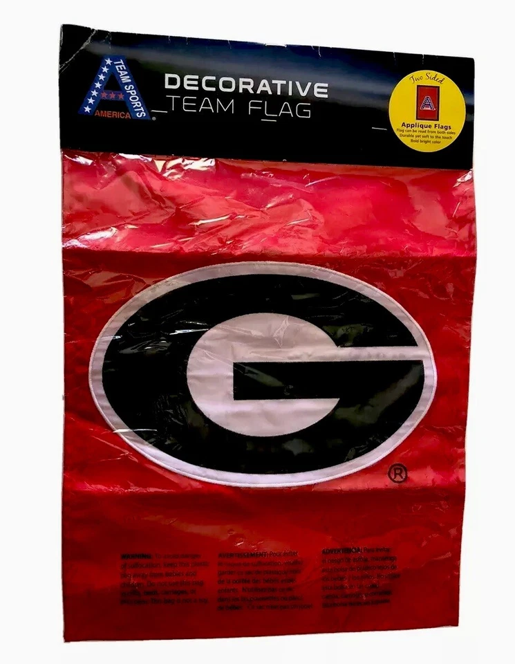 Georgia Bulldogs NCAA Red 2 Sided Decorative Team Flag Banner 18" x 12.5" NEW - Image 1 of 2