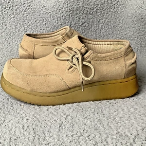 Vtg Bongo Platform Shoes Women's 7M Brown Leather Suede Side Tie Wedge Retro 80s - Picture 1 of 10