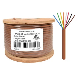 18/8 Thermostat Wire HVAC Bare Copper Cable CMR/Riser-Rated Power Circuit 250ft - Picture 1 of 4