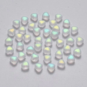 100x Frosted Smooth Crafts Glass Heart Beads AB Rainbow Color Bracelet Pony Bead - Picture 1 of 2