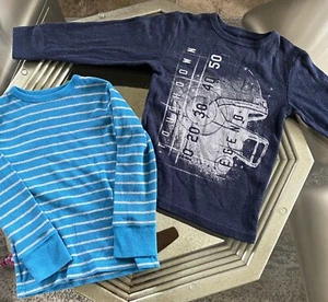The Children’s Place Boys X-Small 4 Thermal Shirts Set 2 Blue Striped Football - Picture 1 of 5