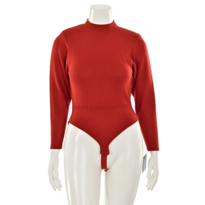 Vintage St. John Knits Lacquer Red Wool Long Sleeve Bodysuit sz P - Image 1 of 4