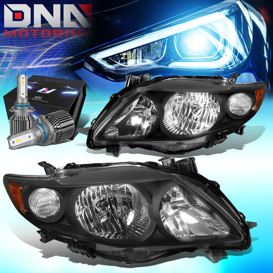 PARA TOYOTA COROLLA E140 2009-2010 FAROS LÁMPARAS CON KIT LED OCULTO + VENTILADOR FRÍO NEGRO Foto 1 de 4