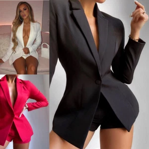 2PCS Women Blazer Suit Co-ord Set Jacket Tops + Shorts Ladies Office Work Suit - Picture 1 of 8