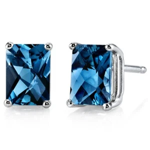 Orecchini a perno topazio blu Londra taglio radiante 2,24 ct in oro bianco 14 carati - Foto 1 di 4
