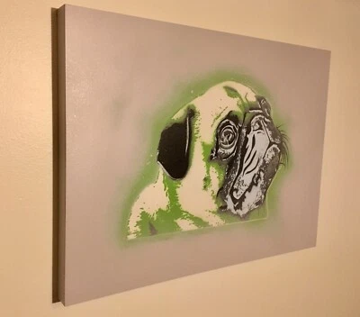Pintura PUG Original SAGE sobre MADERA Firmada Kaws obey Banksy Supreme Foto 1 de 2
