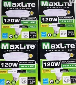 4 x MaxLite 14W LED 120W Floodlight 3000K 1250 Lumen E26 Base PAR38 Last 22 yrs - Picture 1 of 5