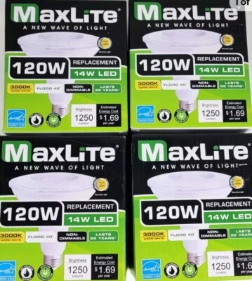 4 x MaxLite 14W LED 120W Floodlight 3000K 1250 Lumen E26 Base PAR38 Last 22 yrs - Image 1 of 4