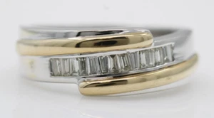 14K Two Tone White & Yellow Gold Chanel Set Diamond Ring Size 11 - 10.5 Grams - Picture 1 of 11