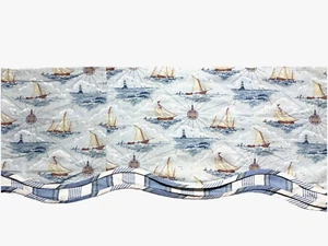Waverly Fairfield Mariners Voyage Valance Short Curtain Blue Scalloped Nautical - Picture 1 of 5