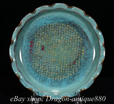 Bandeja Plato Plato 11.6" Antiguo Horno Jun Porcelana Palabras Patrón Plato Dinastía Canción China Foto 1 de 4