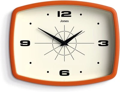 Reloj de pared de película | Retro rectangular | 10 pulgadas | Naranja | Aspecto de mediados de siglo Foto 1 de 4