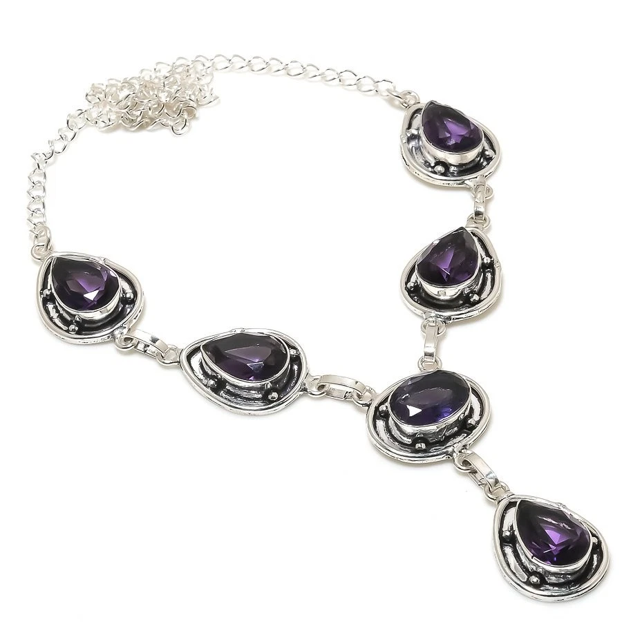 Collar de joyería de plata de ley 925 con piedras preciosas de amatista púrpura tamaño 18" Foto 1 de 1