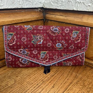 Vintage VERA BRADLEY Red Blue Paisley Floral Providencial Foldable Cosmetic Bag  - Picture 1 of 17