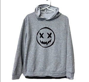 Boys Hoodie 13 14 L Gray Graphic Smiley Face Hooded Long Sleeve Sweatshirt New - Picture 1 of 5