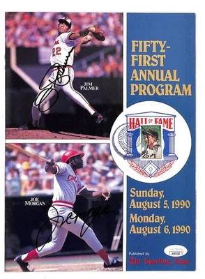 Jim Palmer Joe Morgan Autographed 1990 Baseball HOF Program JSA - Image 1 of 3