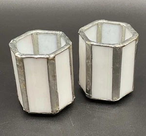 Set 2 Handmade White Stained Glass Candle Toothpick Holder Rustic Retro Decor - Picture 1 of 8