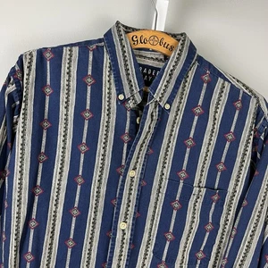 Vintage Trader Bay Western Shirt Mens L Navy Blue Stripe 100% Cotton Button Up - Picture 1 of 7