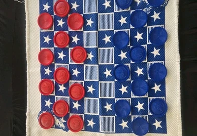 Giant Checkers/Tic-Tac-Toe Rug Game Americana Decor 26 X 28.  Red/White/Blue - Image 1 of 4