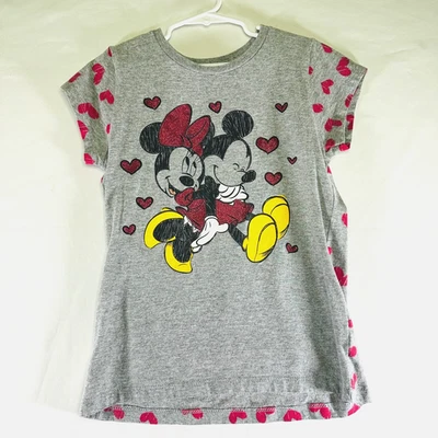 Disney Mickey & Minnie Hearts Premium T-shirt Cap Sleeves Kids Large 10-12 - Image 1 of 4