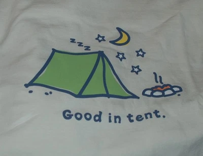 Large NWT Men's Life is Good Good In Tent Camping Ivory SS Crusher Tee - Image 1 of 4