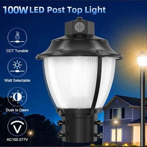 Commercial Circular LED Post Top Light Adjustable Outdoor Pole Fixture Photocell - Picture 1 of 11