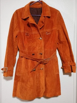 Gabardina de gamuza vintage años 70 marrón óxido chaqueta larga con cinturón boho occidental para mujer Foto 1 de 4