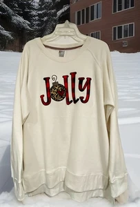 Royce Brand Christmas Sweatshirt Jolly NWOT  2XL Ivory Hi Low Holiday Pullover - Picture 1 of 6
