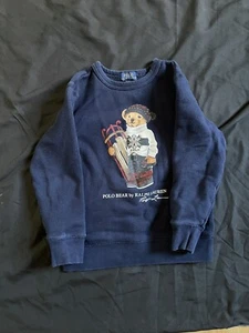 Polo Ralph Lauren Boys Size 6 Sled Winter Bear Pullover Sweater Blue - Picture 1 of 7