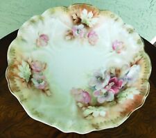 R S Prussia Porcelain 10" Round Floral Bowl W/ Embossed Hearts