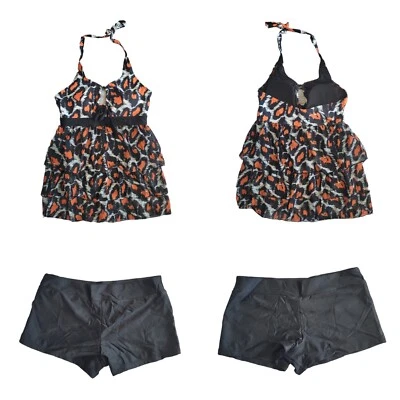 New Unbranded S Multicolor Leopard Print Tankini Halter Ruffle Swim Short Set - Image 1 of 4