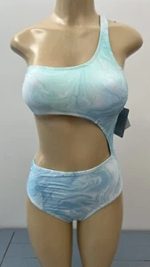 New Asymmetrical One Piece Swimsuit Sz S One Shoulder VYB Cutout Blue Illusion - Picture 1 of 6