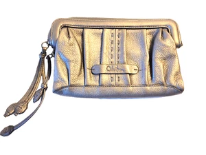 Cole Haan Clutch Wallet Shimmery Silver Leather Tassels Zip Around Folding - Picture 1 of 9