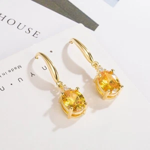 Yellow Crystal Dangle Drop Earrings for Women - Picture 1 of 5