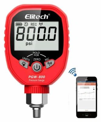 Elitech PGW-800 Wireless Digital Pressure Gauge 800psi Refrigeration HVAC Record - Image 1 of 4