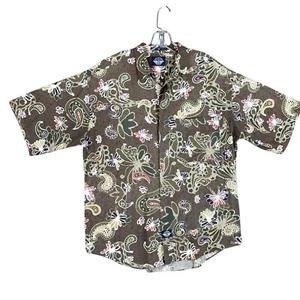 Vintage DOCKERS Levis Paisley Shirt Mens M Brown Floral Short Sleeve Rayon Blend - Picture 1 of 9