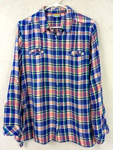 C&C California sz L Shirt multi color plaid print buttons long sleeves top 2175 - Picture 1 of 3