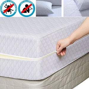 Funda protectora de colchón con cremallera de lujo acolchada suave antialérgica para chinches - Imagen 1 de 44