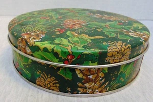 Christmas Tin Metal Canister Container Evergreen Round inches - Foto 1 di 6