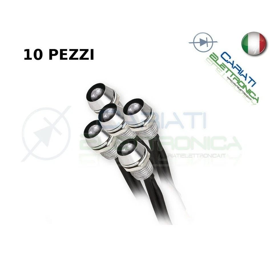 10 Led Bianco Bianchi 5mm Pronti Per l'Istallazione 12V - Immagine 1 di 1