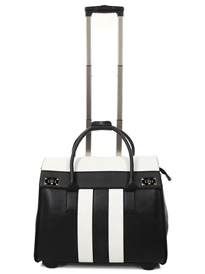 Elegante Damen Laptoptasche Akten Trolley auf 2 Rollen Weiss Schwarz Bowatex