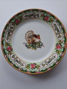 Williams Sonoma Thanksgiving Famille Rose TURKEY Salad plates Set/2 GREEN - Picture 1 of 2