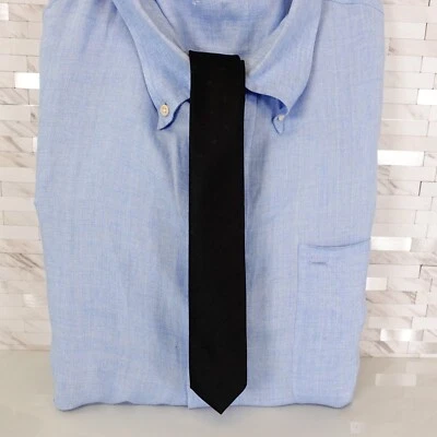  Black Solid Basic Minimal Necktie Tie Wedding Groom Classic Modern SKINNY - Image 1 of 4