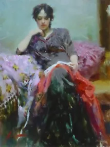 PINO Daeni "Her favorite Book" woman reading HAND EMBELLISHED SIGNED Canvas COA - Picture 1 of 5