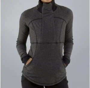 Lululemon Womens Activewear Top Gray 4 Pullover 1/2 Zip Herringbone Runderdul - Picture 1 of 10