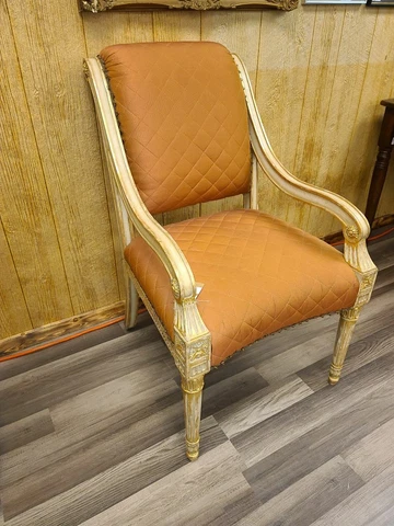 Louis XVI Style Gilt Arm Chair with Coral Upholstered Seat Cover