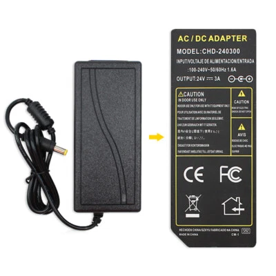 24V 3A AC Adapter For 100-240V AC Input 24 V DC 3A Output 5.5mm Power Supply - Image 1 of 3